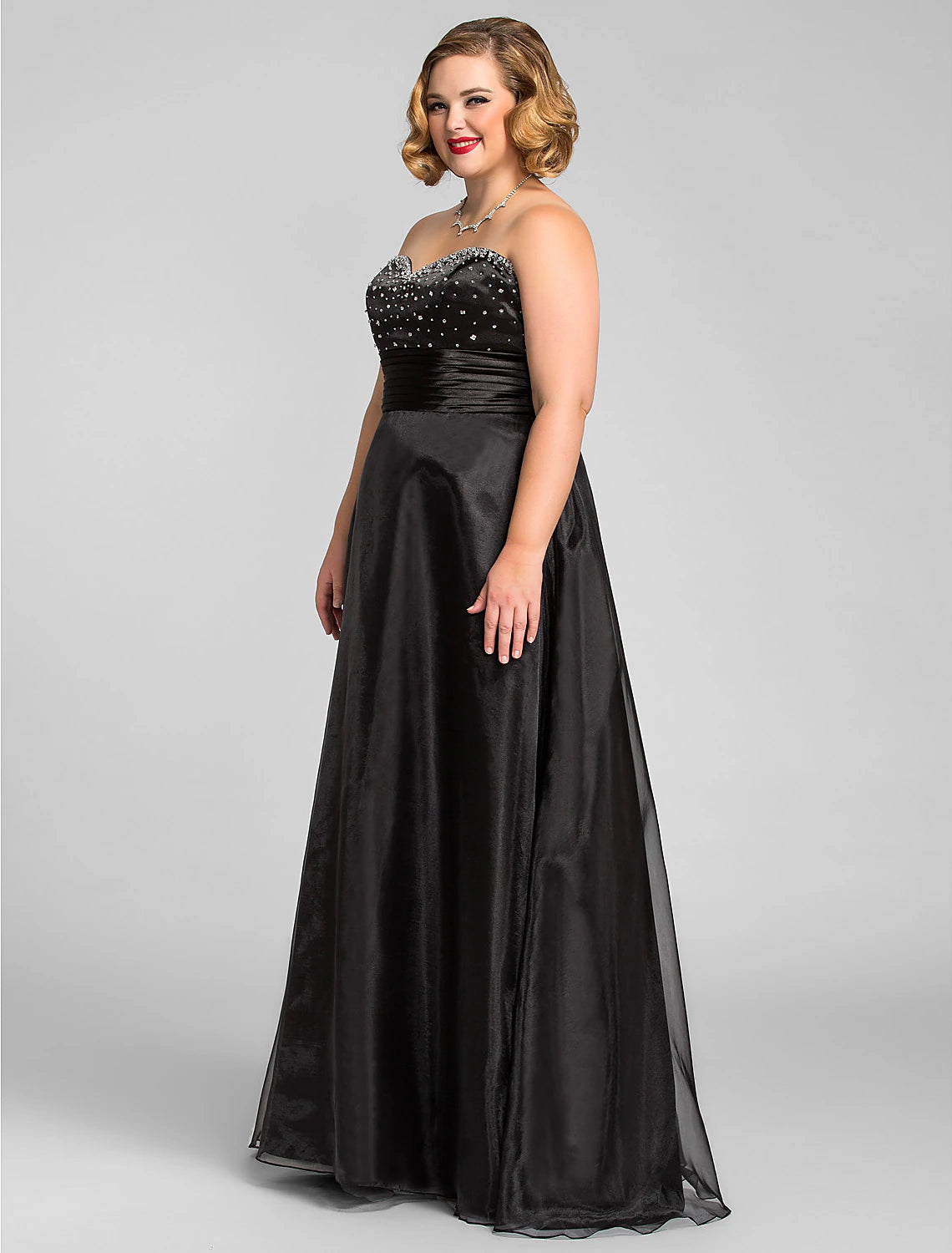 Wholesale  A-Line Little Black Dress Dress Prom Formal Evening Floor Length Sleeveless Sweetheart Organza with Ruched Beading